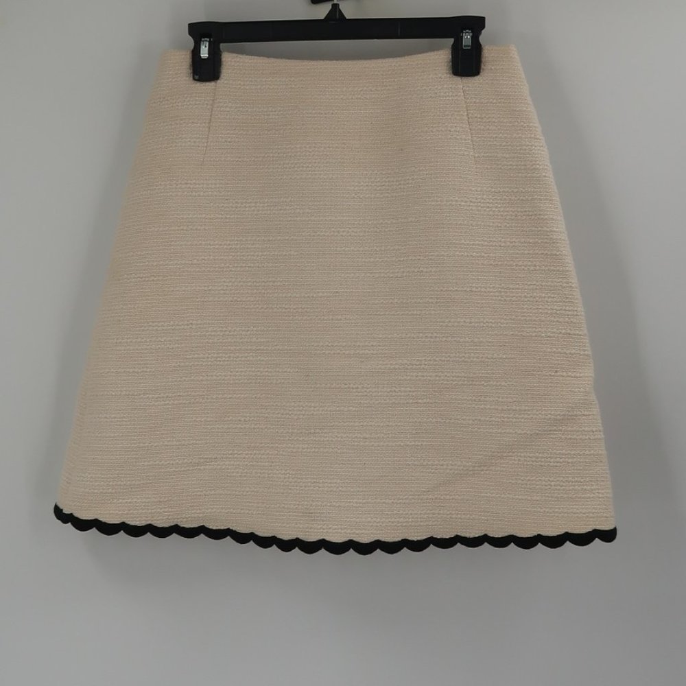 kate spade Cream A-Line Skirt with Black Scallop Trim